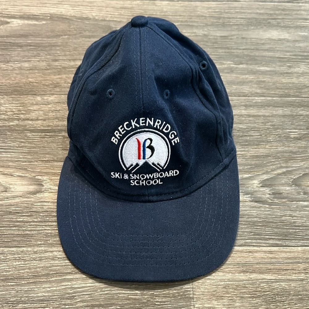 Vintage Breckenridge Ski Snowboard School Cap Baseball Hat Navy Blue Colorado